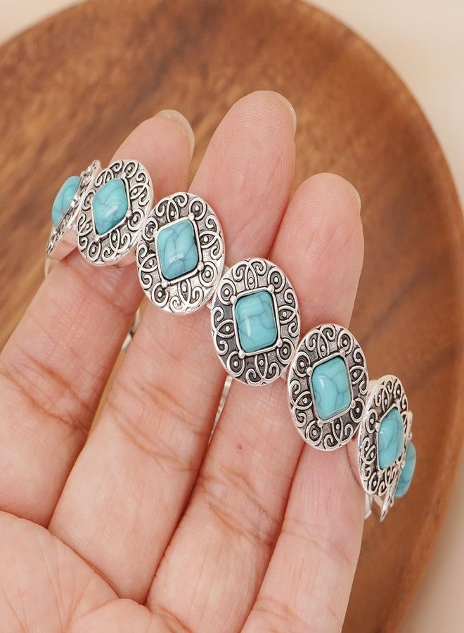 Wovanoo Turquoise Stretch Bracelets Boho Natural Stone Bangle Bracelet Adjustable Carved Wrist Bracelet Round - Image 4